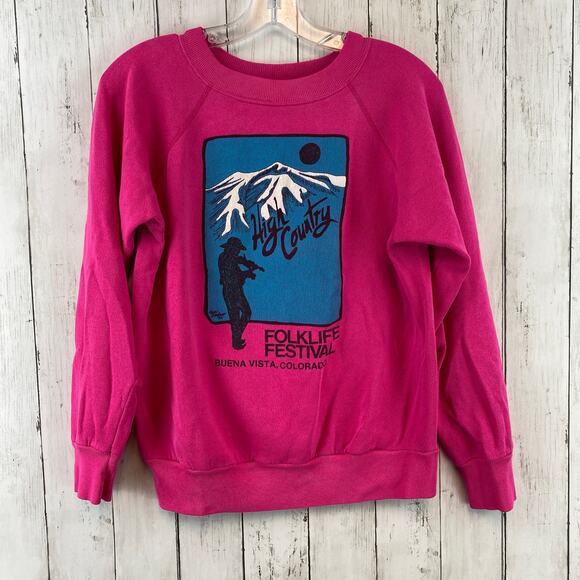 VTG '90 Pink High Country Folklife Festival Buena Vista Colorado Sweatshirt Med - Picture 1 of 11